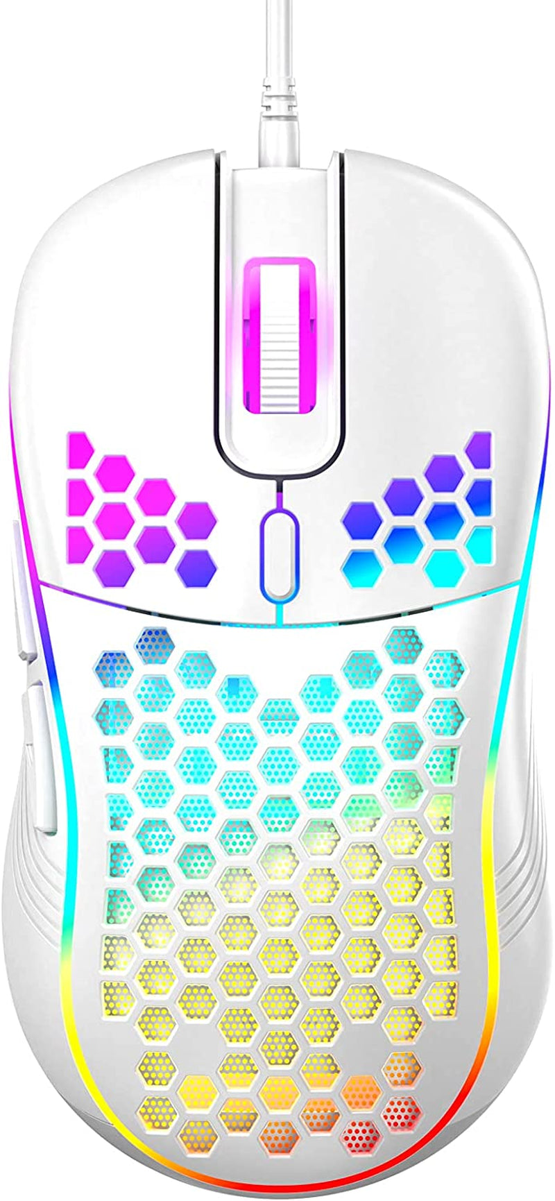 Honeycomb Wired Gaming Mouse with RGB Control, 7200 DPI Adjustable Sensitivity, Ergonomic Lightweight Design, and High Precision Sensor for PC/Mac Gamers (White)