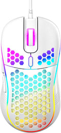 Honeycomb Wired Gaming Mouse with RGB Control, 7200 DPI Adjustable Sensitivity, Ergonomic Lightweight Design, and High Precision Sensor for PC/Mac Gamers (White)